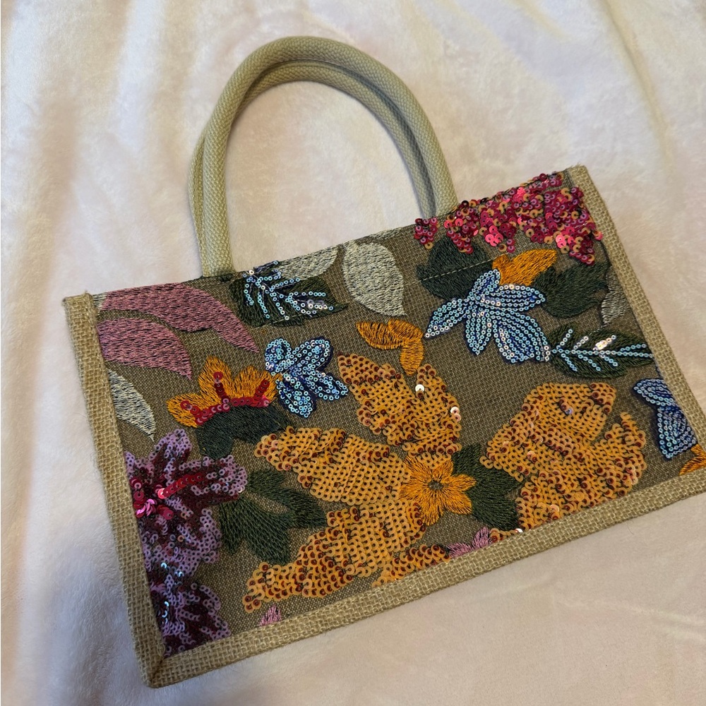 Embroidered Sequin Floral Tote Bag in Multicolor by